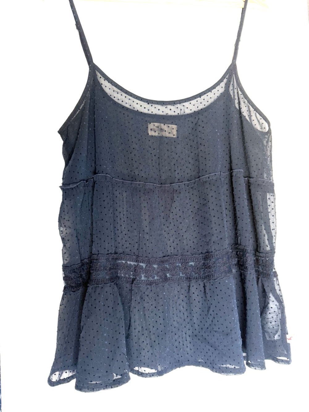 Hollister Navy Sheer Polka Dot Lace-Trim Cami